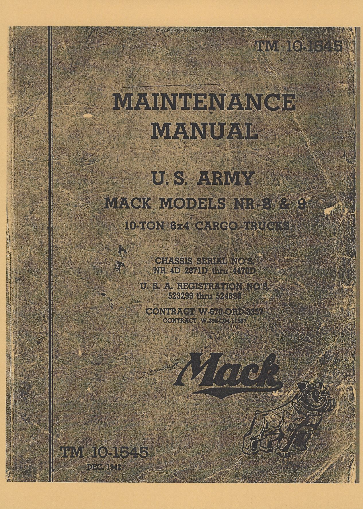 TM 10-1545 US MAINTENANCE MANUAL MACK MODELS NR-8 & 9